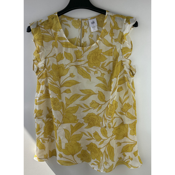 CAbi Sunrise Blouse Womens Large Sleeveless Floral Yellow White 5899 Sheer Fairy - Picture 12 of 13
